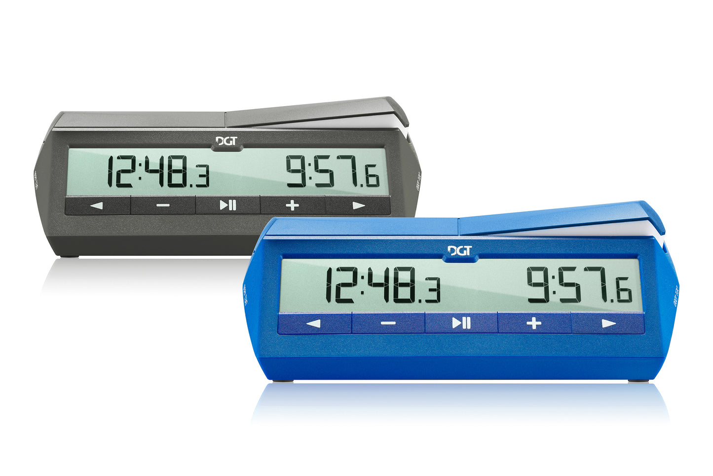 DGT 1500 chess clocks in grey and blue