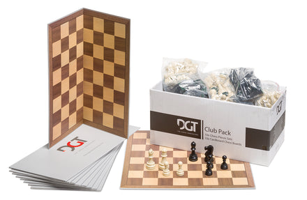 DGT Club Pack: ten folding tournament boards and ten sets of 95 mm plastic Staunton pieces